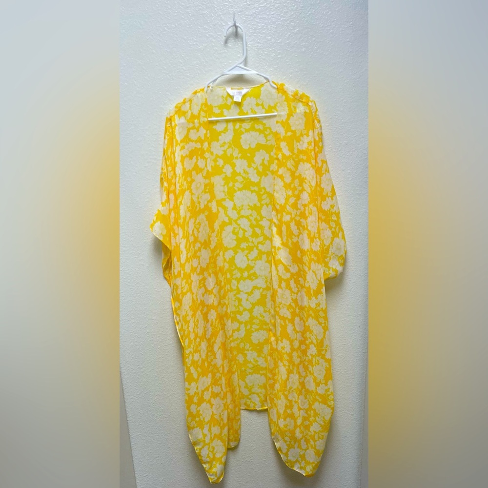 Lauren Conrad Yellow White OS Beach Cover Up Lightweight Cape Duster Ruana - Picture 3 of 6